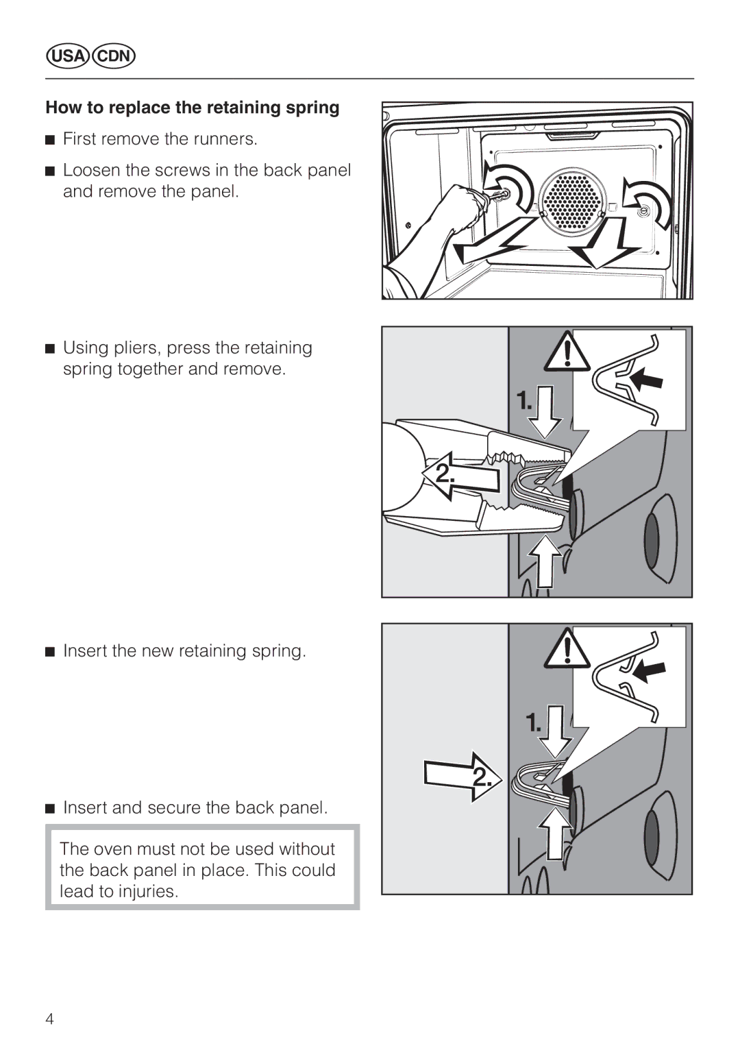 Miele HGE 60 manual How to replace the retaining spring 