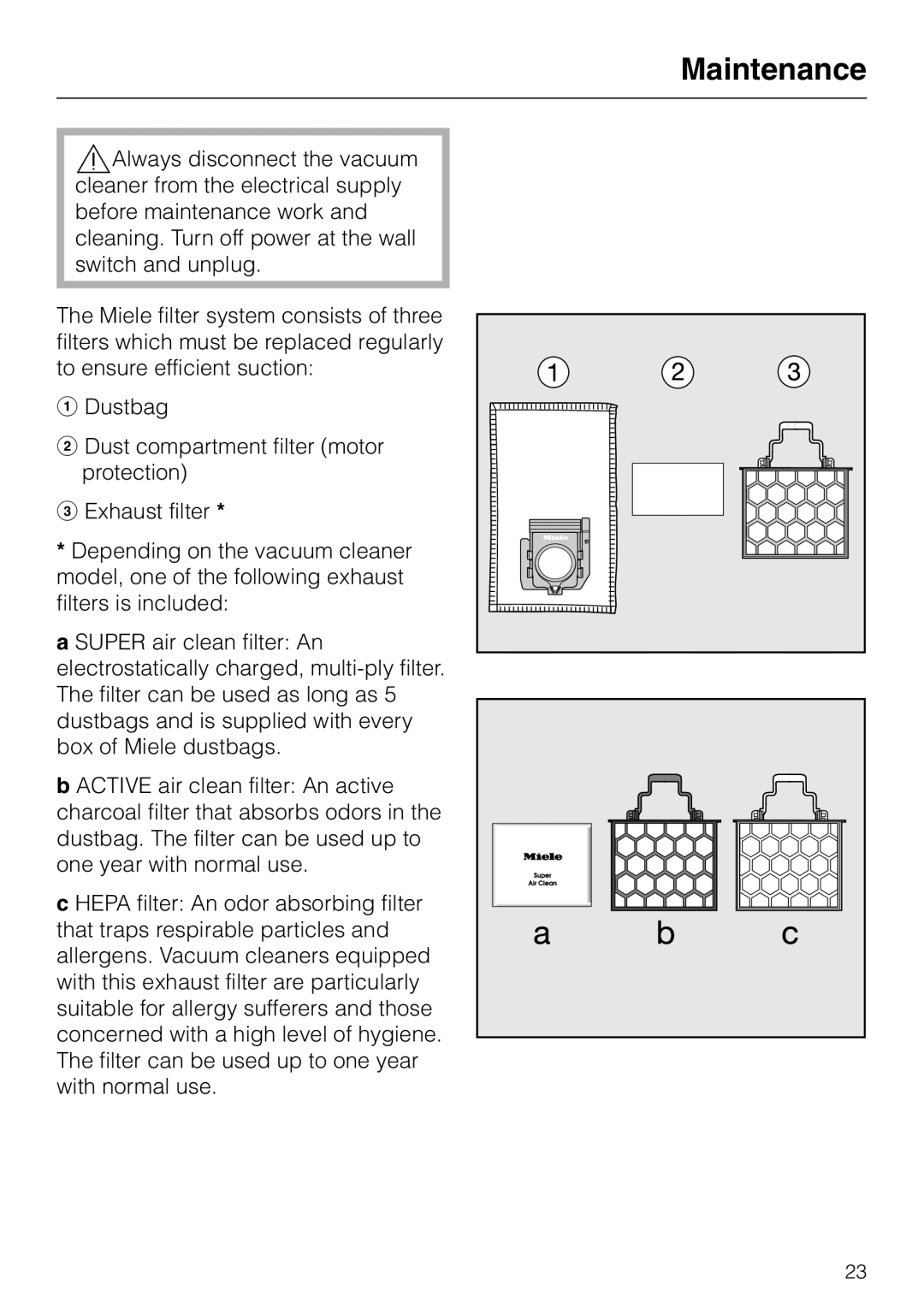 Miele HS09 operating instructions Maintenance 