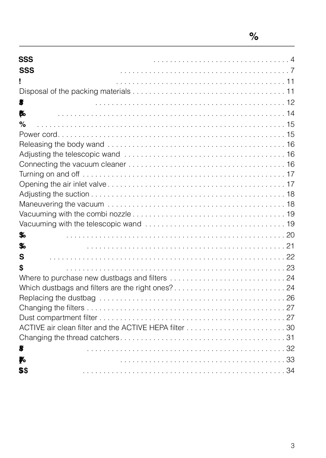 Miele HS09 operating instructions Contents 