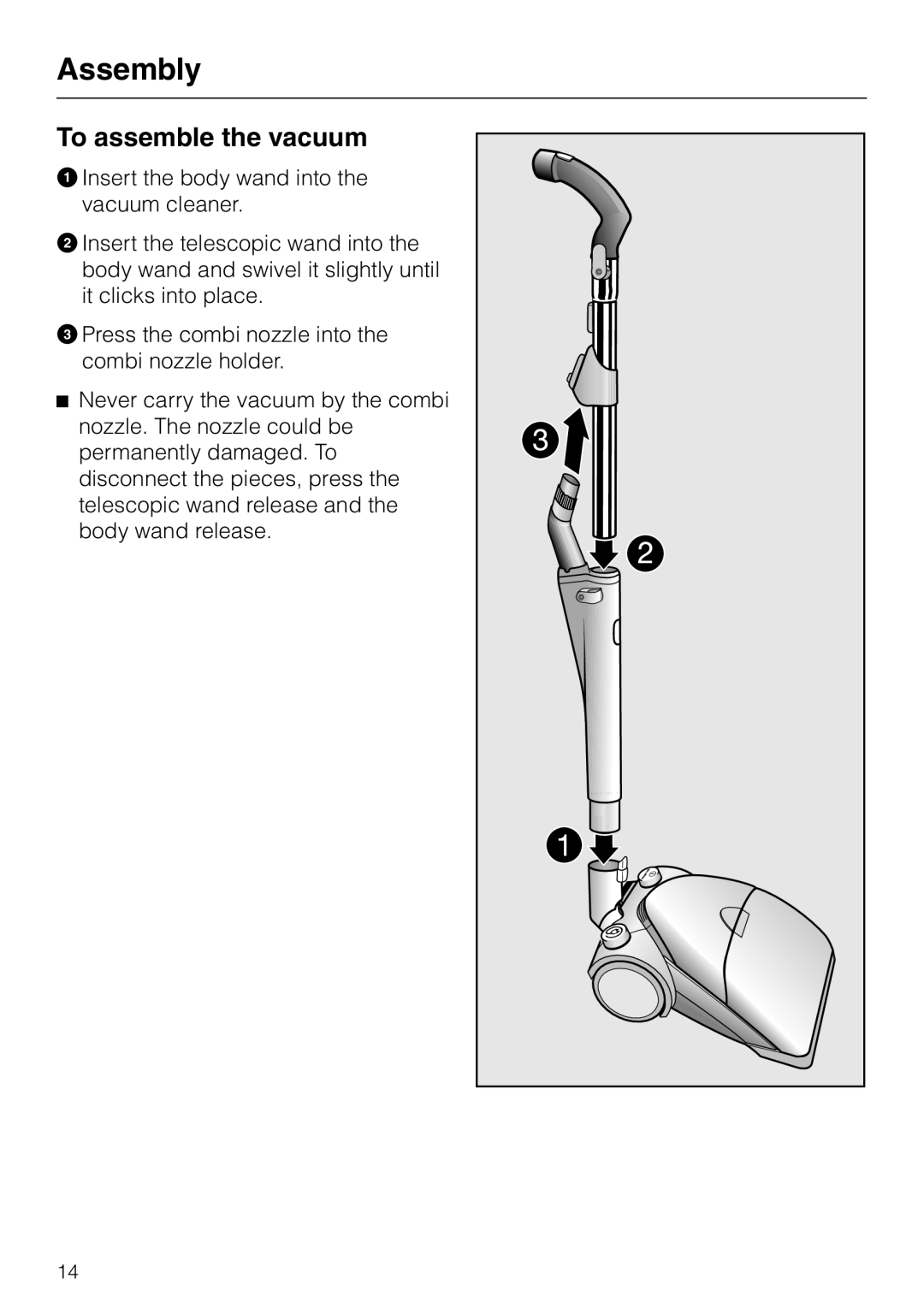 Miele HS09 operating instructions Assembly, To assemble the vacuum 