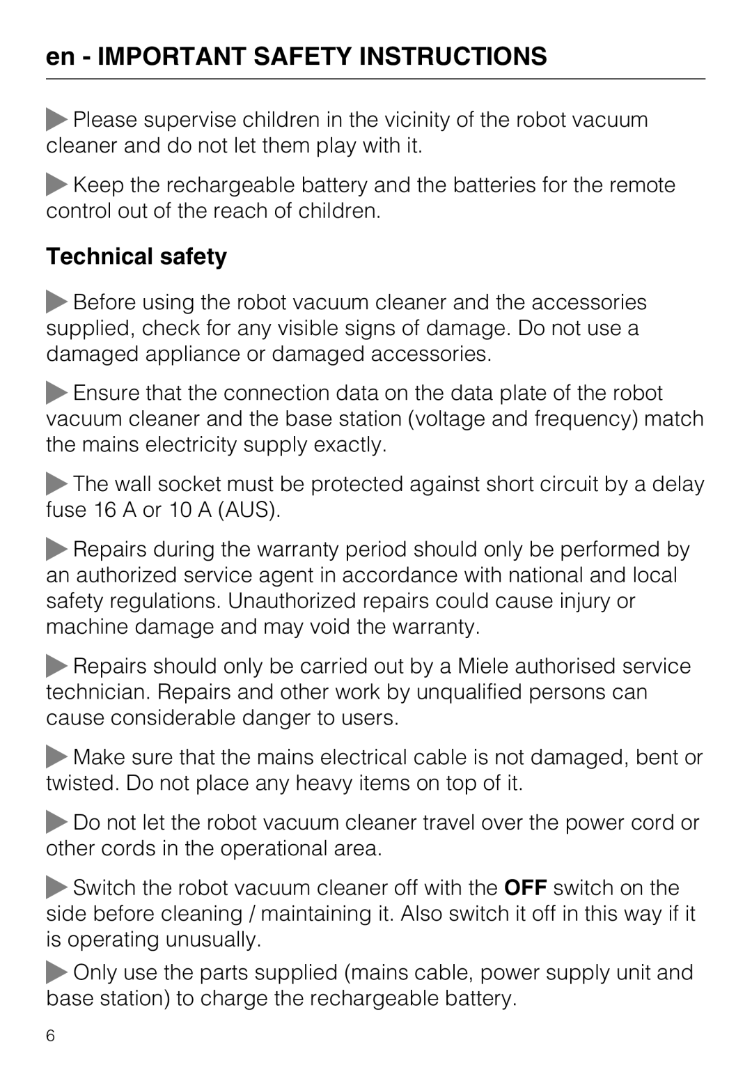 Miele HS17 manual Technical safety, en - IMPORTANT SAFETY INSTRUCTIONS 