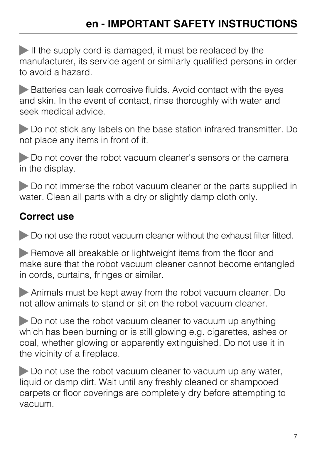 Miele HS17 manual Correct use, en - IMPORTANT SAFETY INSTRUCTIONS 
