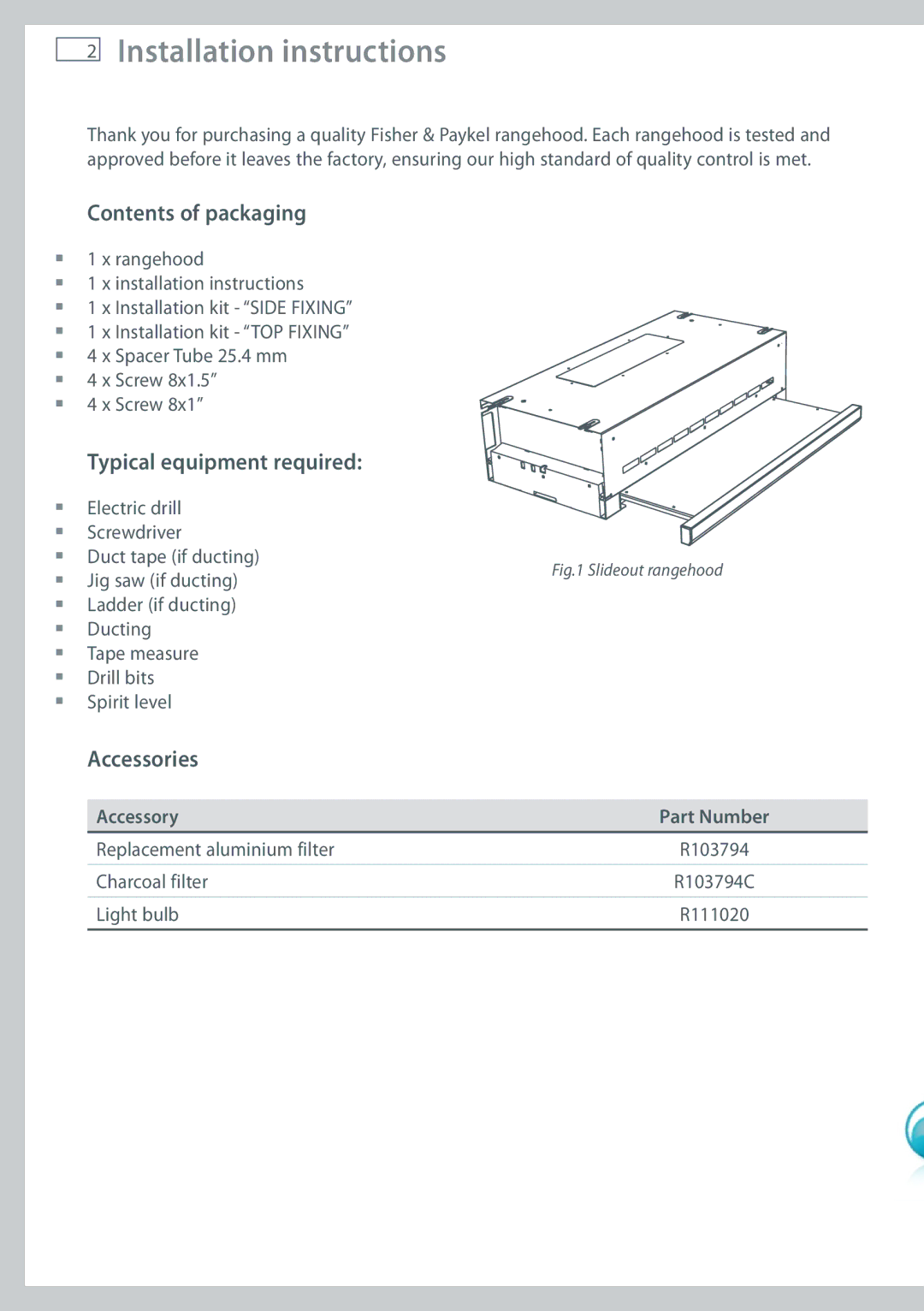 Miele HS90CSX1, HS60CSW1 Installation instructions, Contents of packaging, Typical equipment required, Accessories 