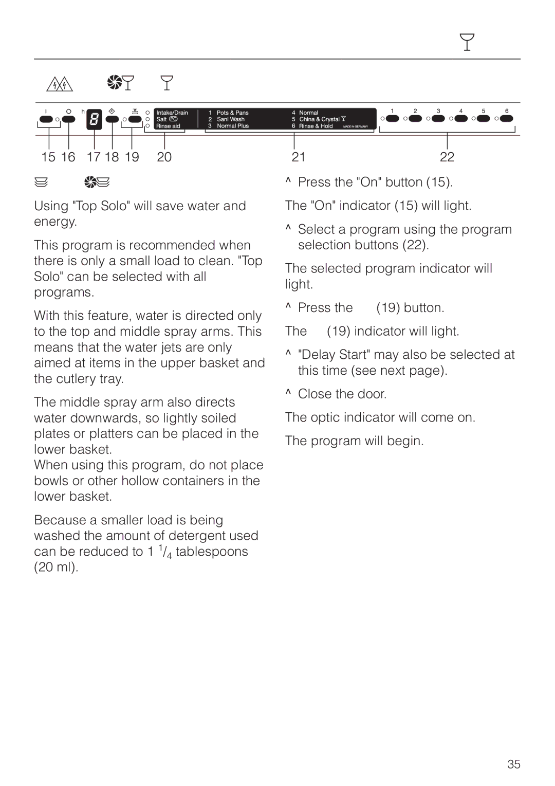 Miele Incognito manual Additional features, Top Solo 