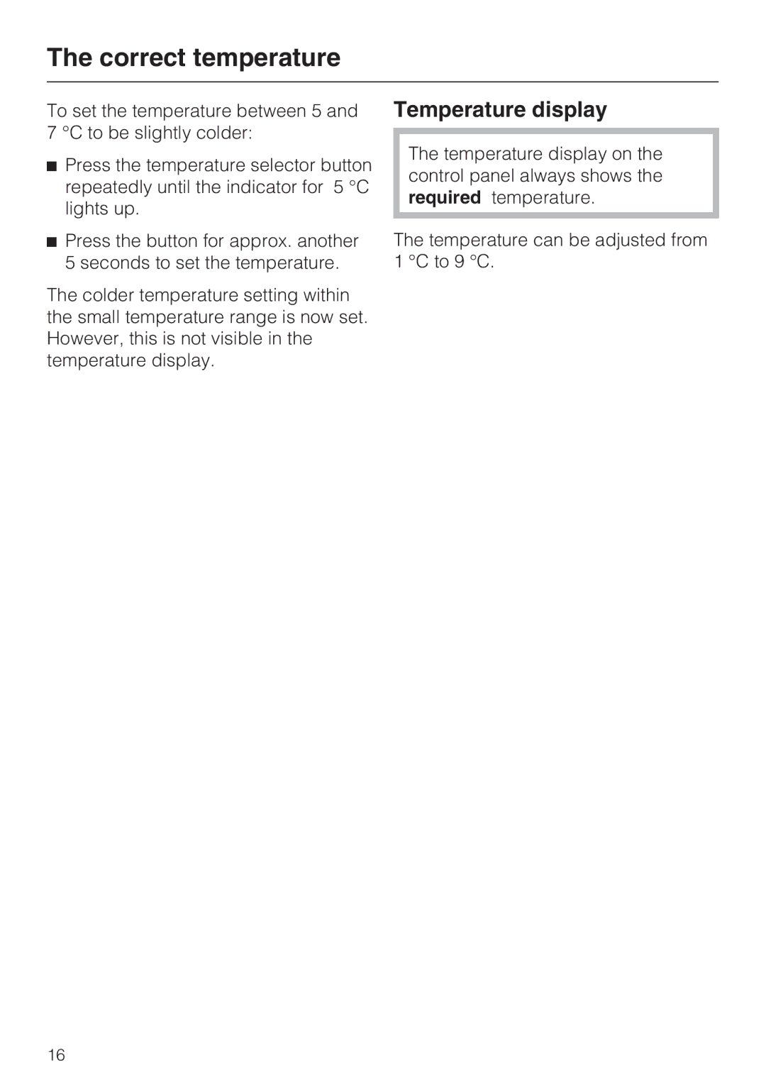 Miele K 12421 SD installation instructions Temperature display 