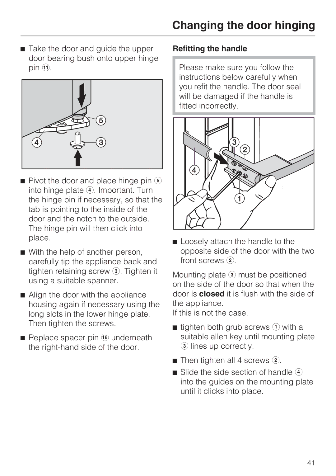 Miele K 12421 SD installation instructions Refitting the handle 