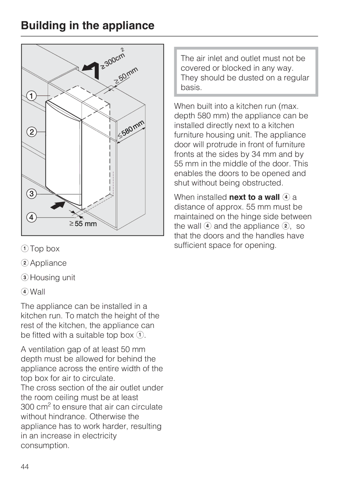 Miele K 12421 SD installation instructions Building in the appliance 