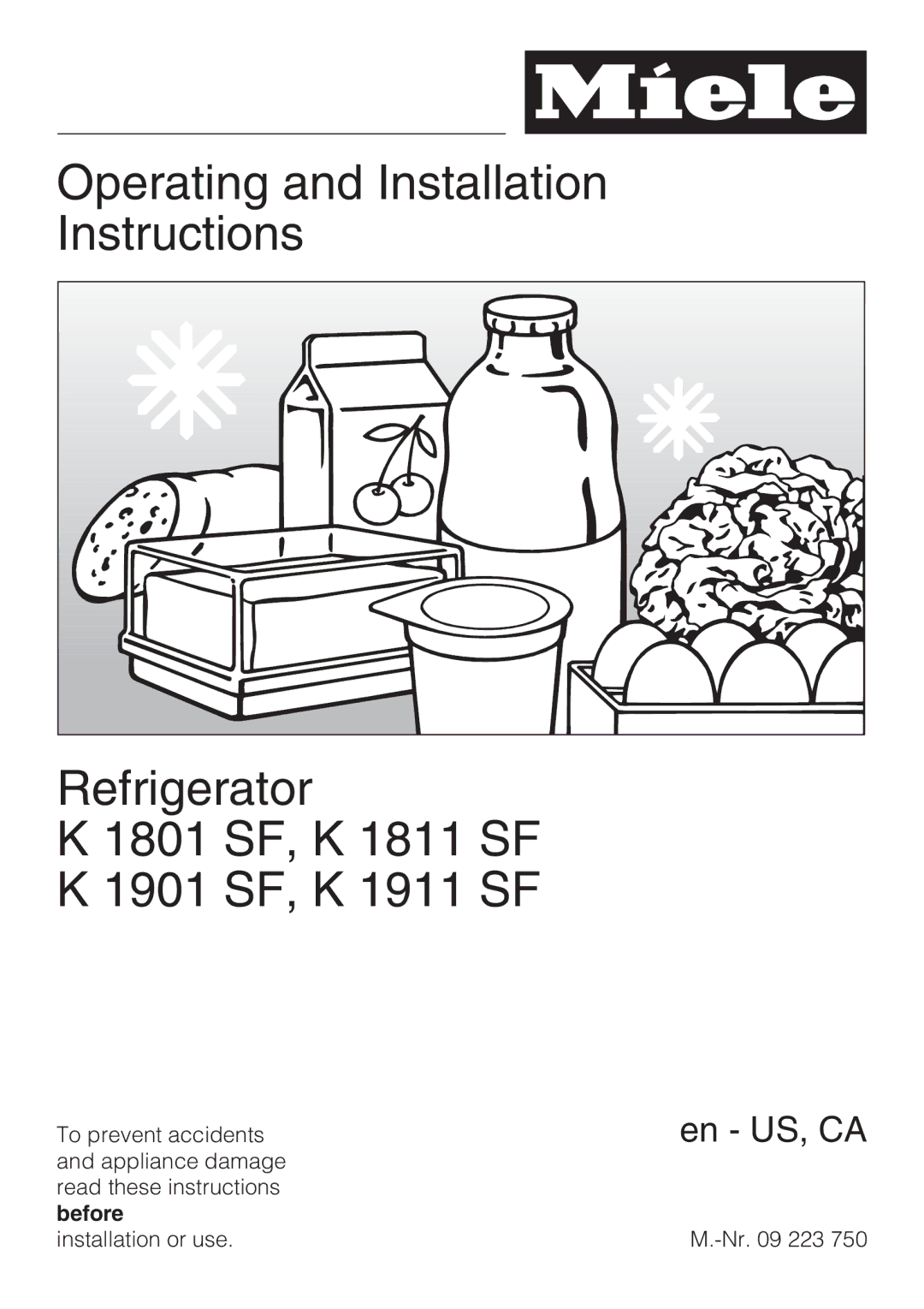 Miele K 1801 SF, K 1911 SF, K 1901 SF, K 1811 SF installation instructions En US, CA 