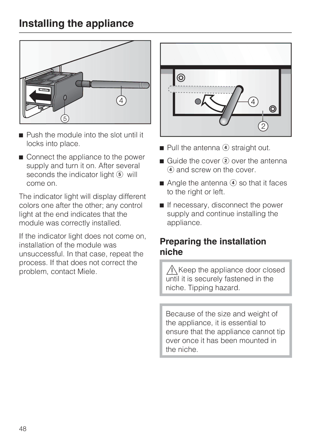 Miele K 1911 SF, K 1801 SF, K 1901 SF, K 1811 SF installation instructions Preparing the installation niche 