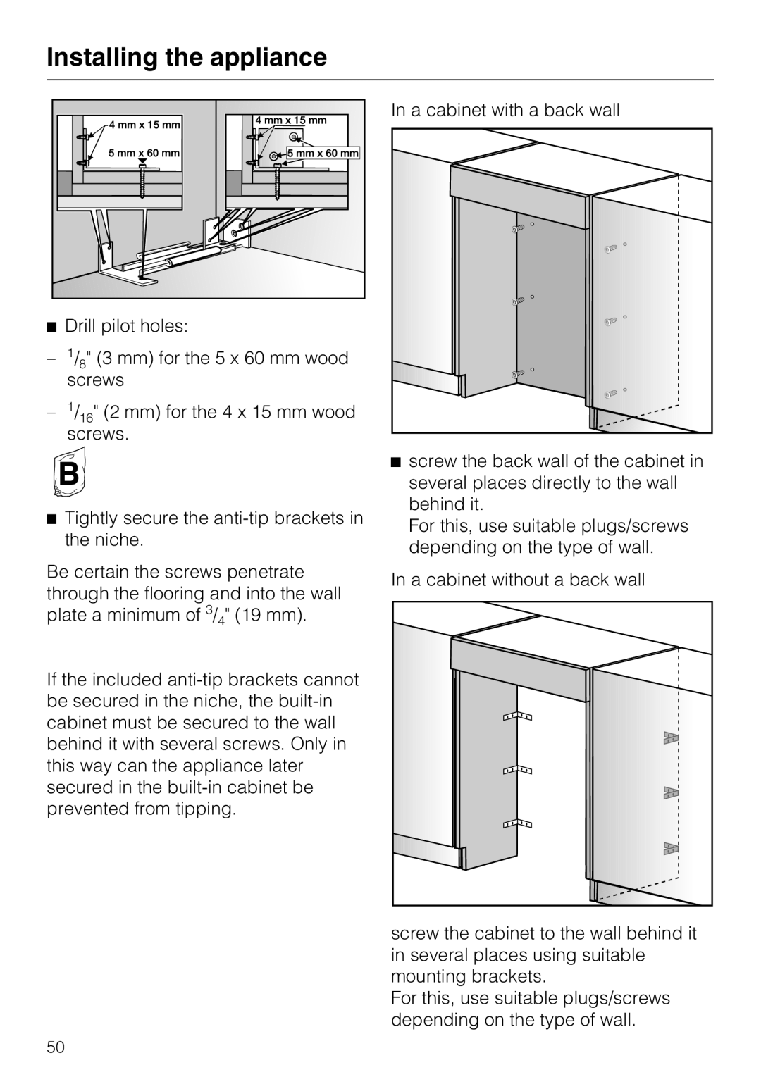 Miele K 1801 Vi, K 1911 Vi, K 1901 Vi, K 1811 Vi installation instructions Installing the appliance 