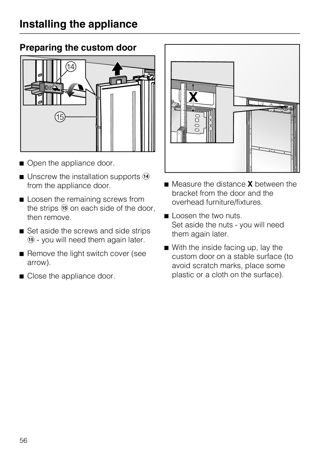 Miele K 1911 Vi, K 1901 Vi, K 1801 Vi, K 1811 Vi installation instructions Preparing the custom door 