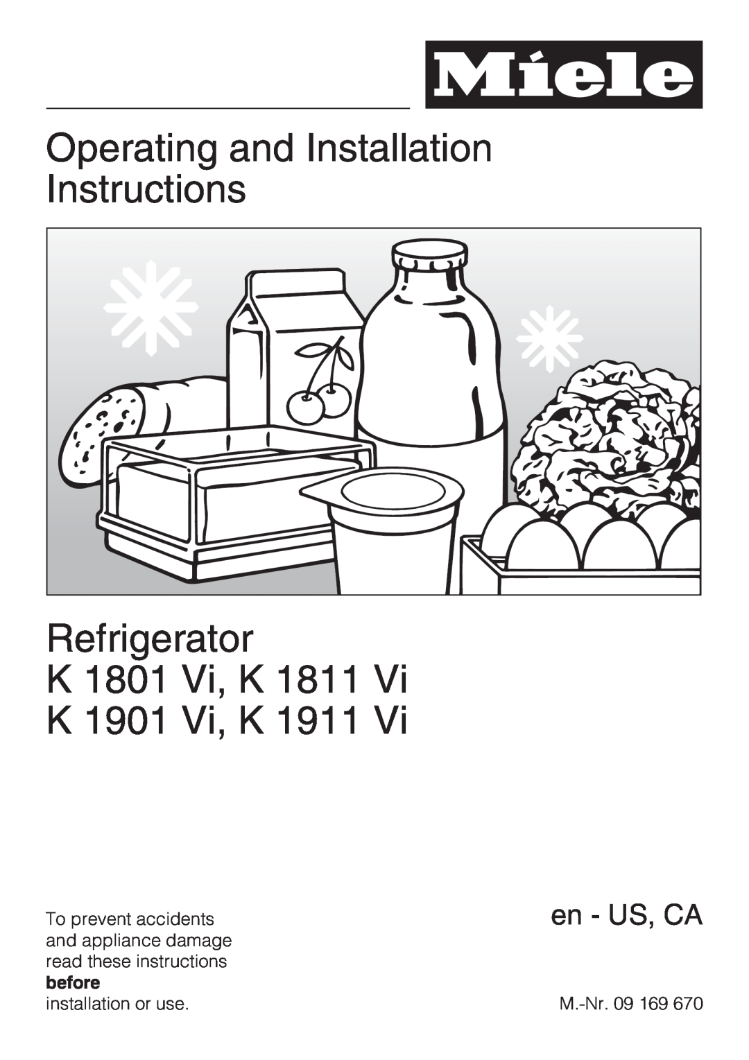 Miele K 1901 Vi, K 1911 Vi, K 1801 Vi installation instructions Operating and Installation Instructions, en - US, CA 