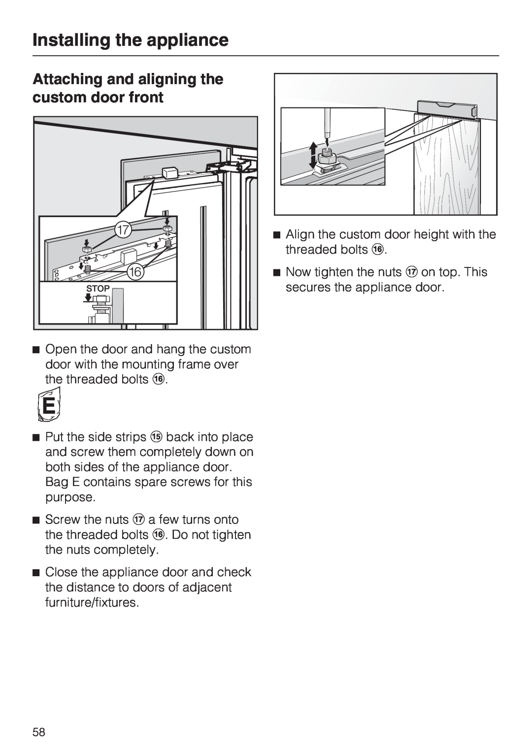 Miele K 1801 Vi, K 1911 Vi, K 1901 Vi, K 1811 Vi Attaching and aligning the custom door front, Installing the appliance 