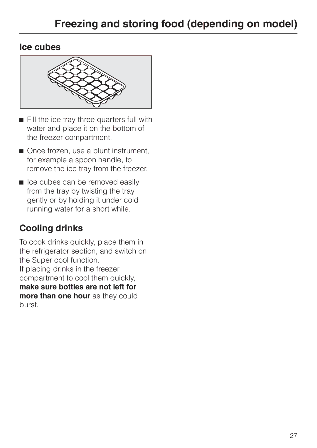 Miele K 9212 I, K 9412 I installation instructions Ice cubes, Cooling drinks 