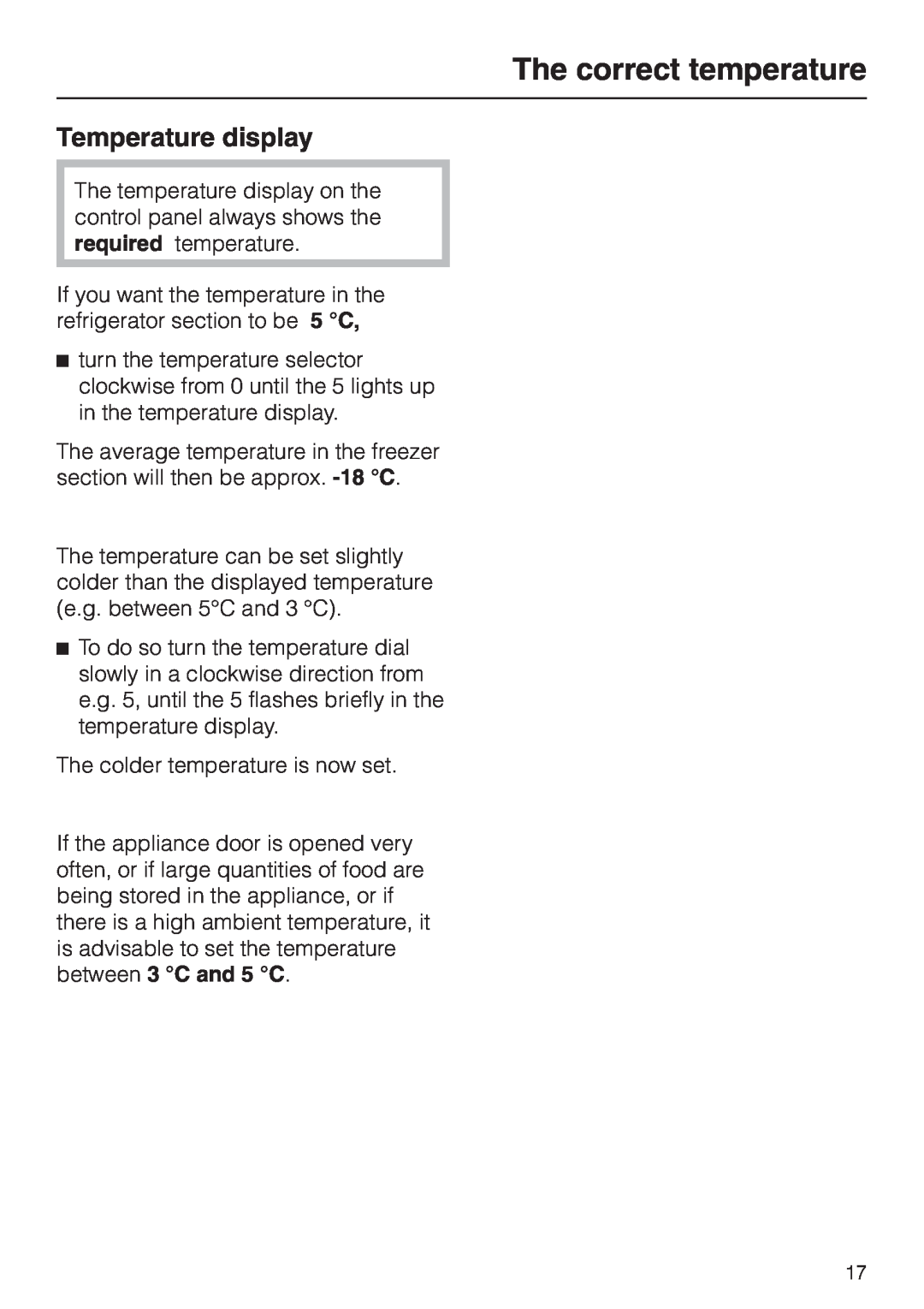 Miele K 9212 I, K 9412 I installation instructions Temperature display, The correct temperature 