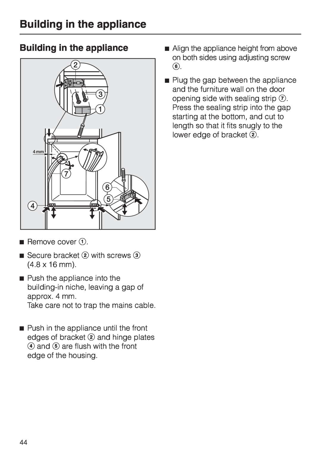 Miele K 9412 I, K 9212 I installation instructions Building in the appliance 