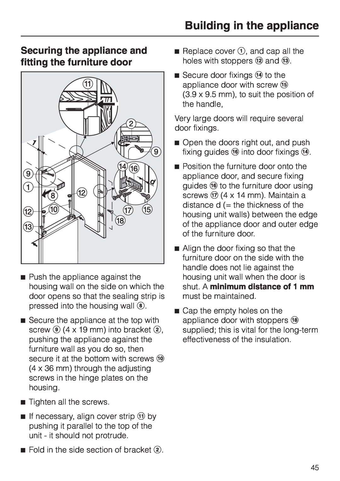 Miele K 9212 I, K 9412 I installation instructions Building in the appliance, Tighten all the screws 