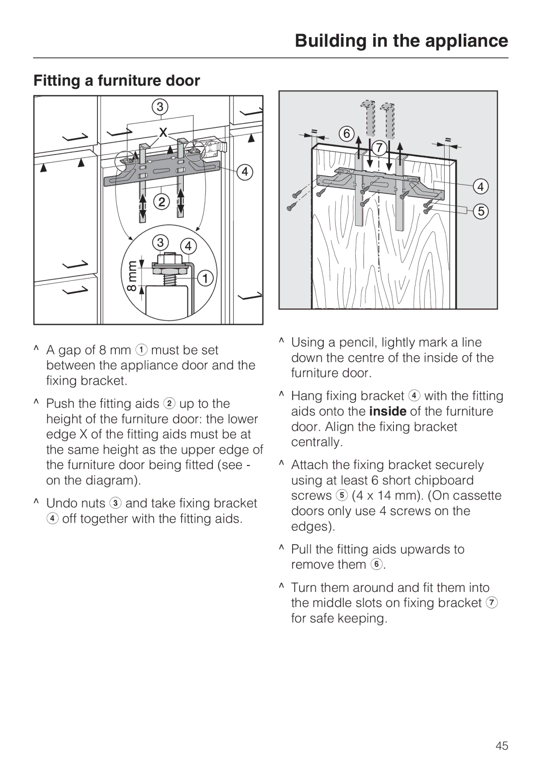 Miele K 9557 iD, K 9757 iD, K 9457 iD installation instructions Fitting a furniture door 