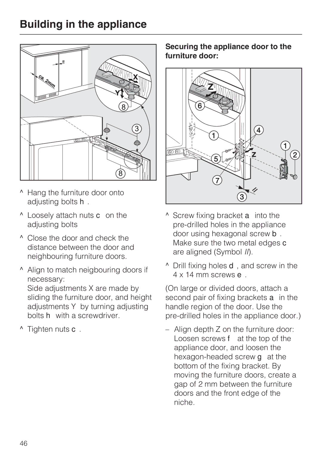 Miele K 9757 iD, K 9557 iD, K 9457 iD installation instructions Securing the appliance door to the furniture door 