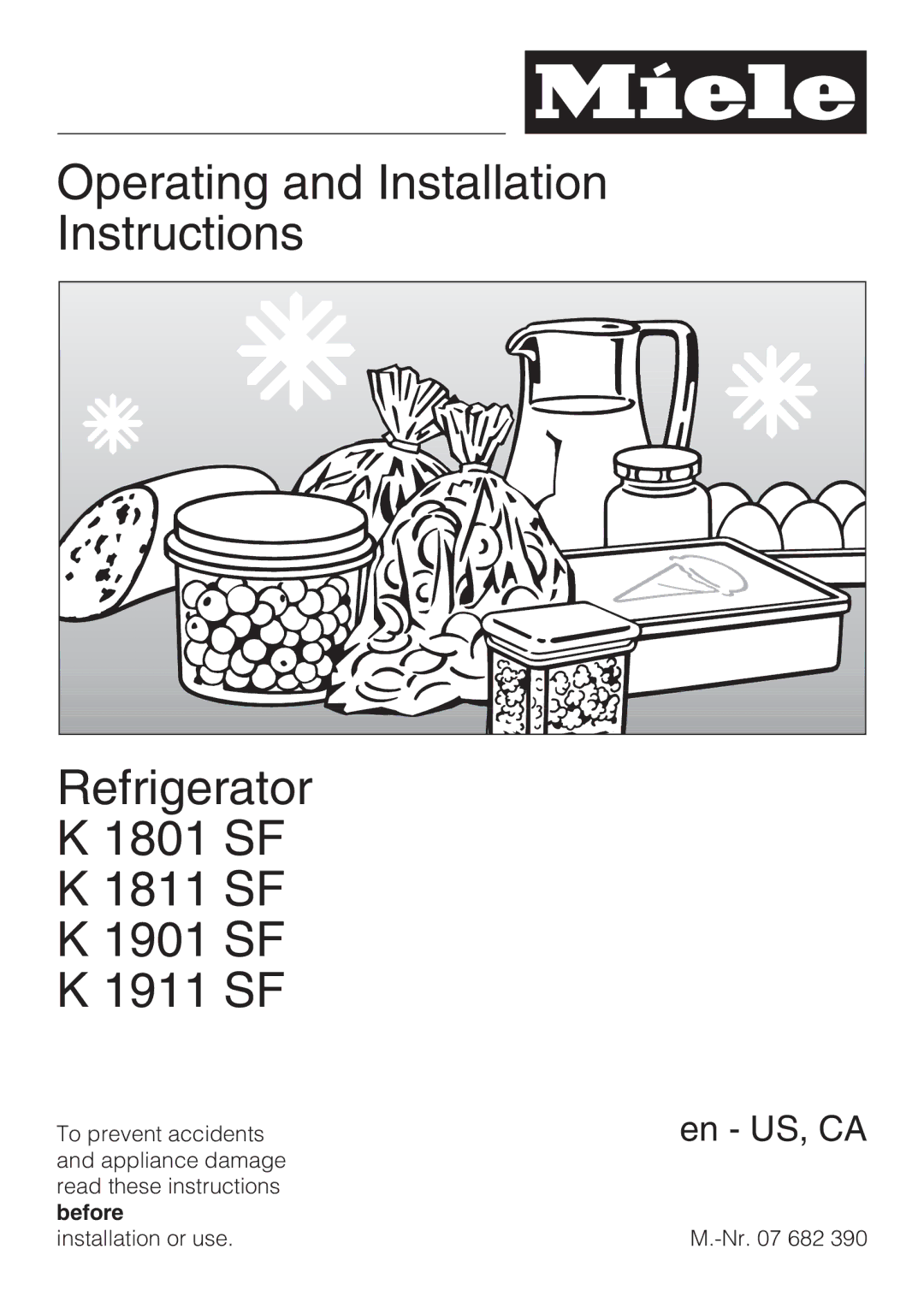 Miele K1901SF, K1801SF, K1911SF, K1811SF installation instructions En US, CA 