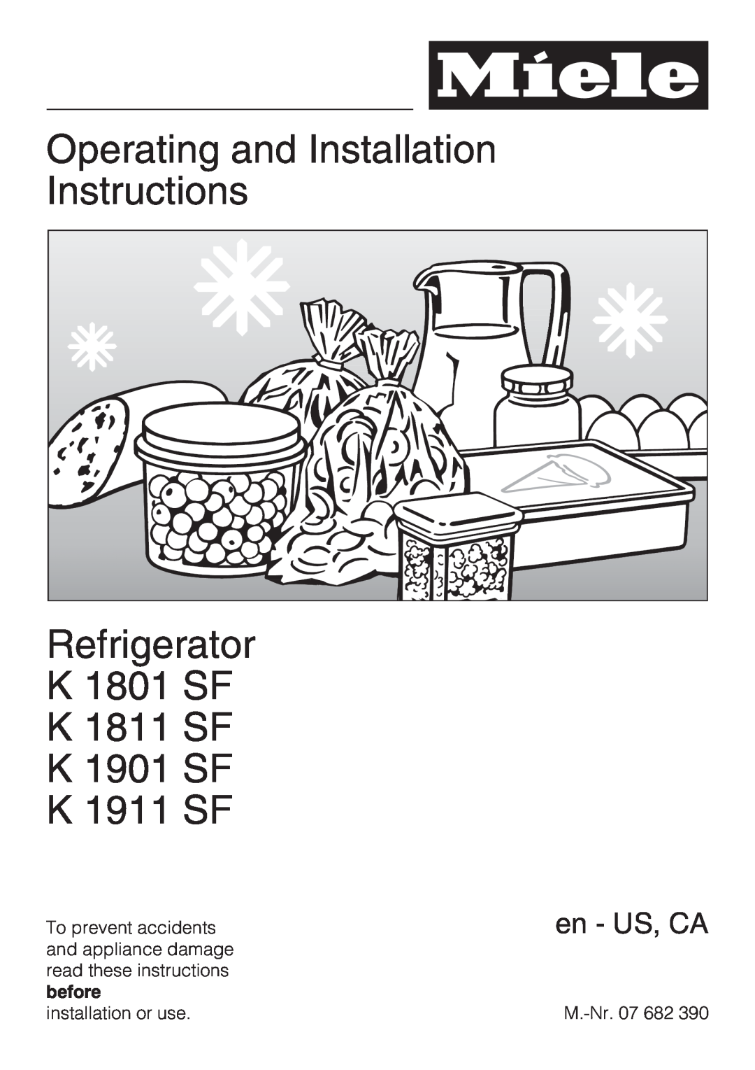 Miele K1901SF, K1801SF, K1911SF installation instructions Operating and Installation Instructions, K 1911 SF, en - US, CA 
