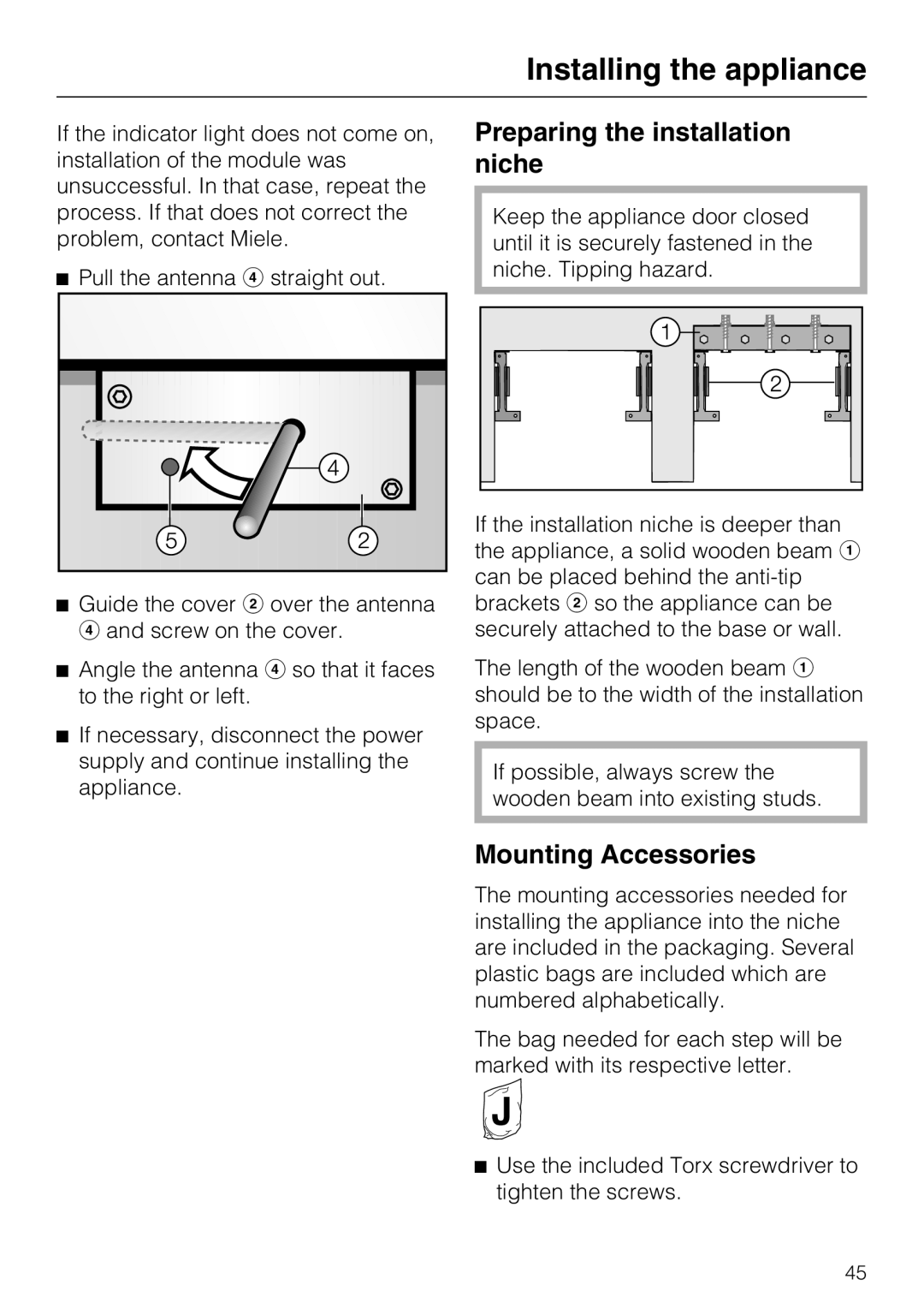 Miele K1811VI, K1801VI, K1911VI, K1901VI installation instructions Preparing the installation niche, Mounting Accessories 