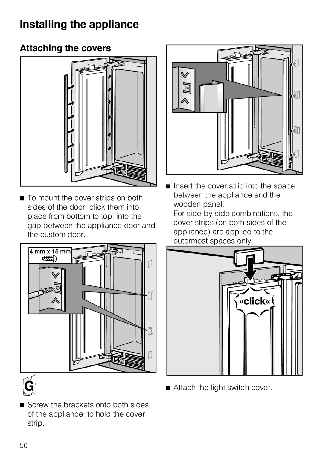 Miele K1801VI, K1811VI, K1911VI, K1901VI installation instructions Attaching the covers 