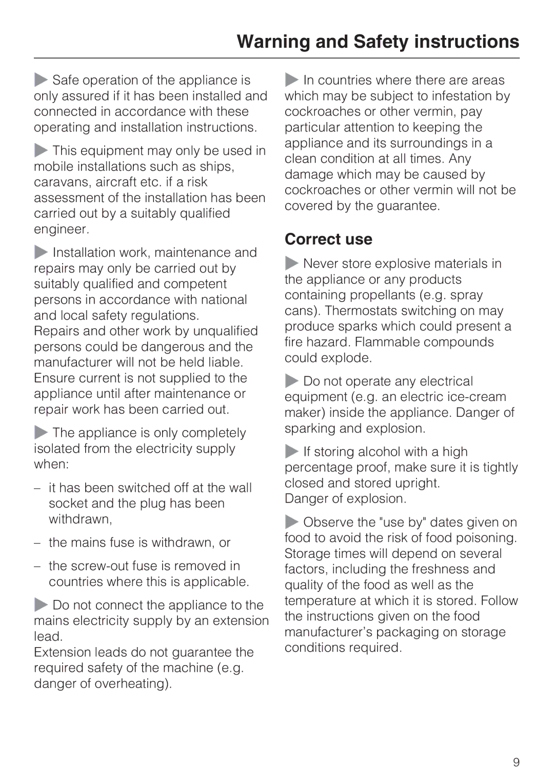 Miele K9552, K9752 installation instructions Correct use 