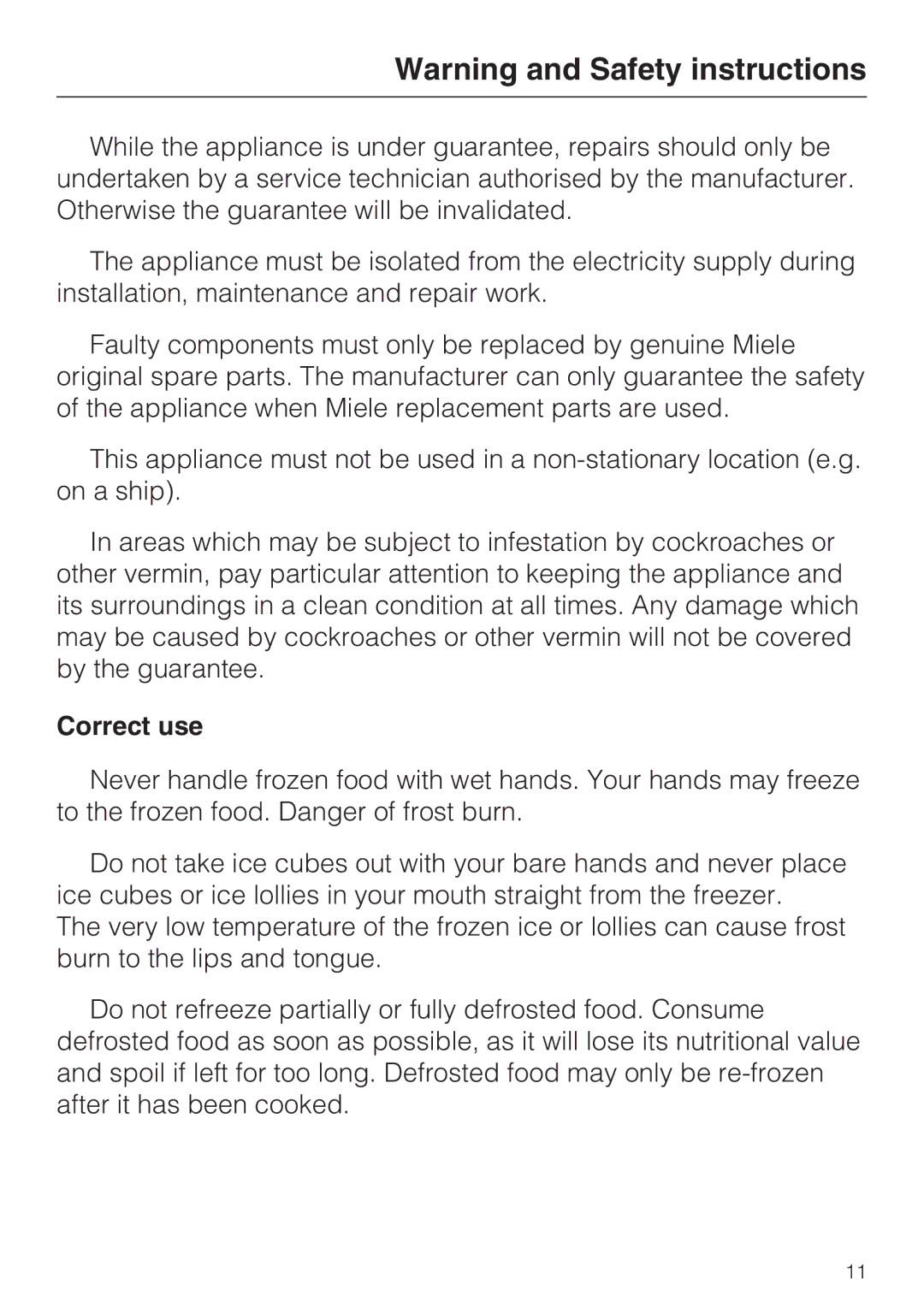 Miele KDN 12623 S-1/-2 installation instructions Correct use 