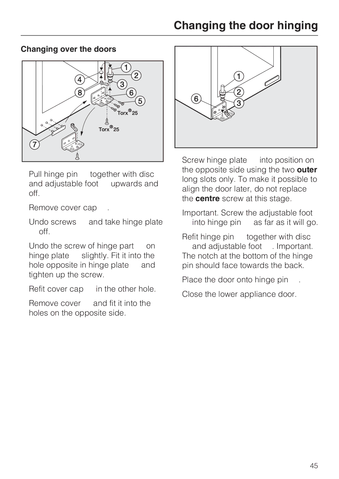 Miele KDN 12623 S-1/-2 installation instructions Changing over the doors 