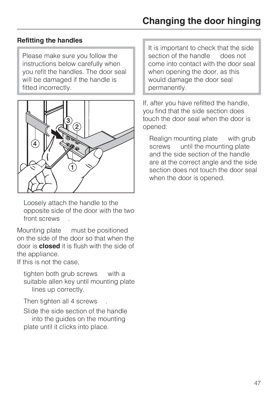 Miele KDN 12623 S-1/-2 installation instructions Refitting the handles 