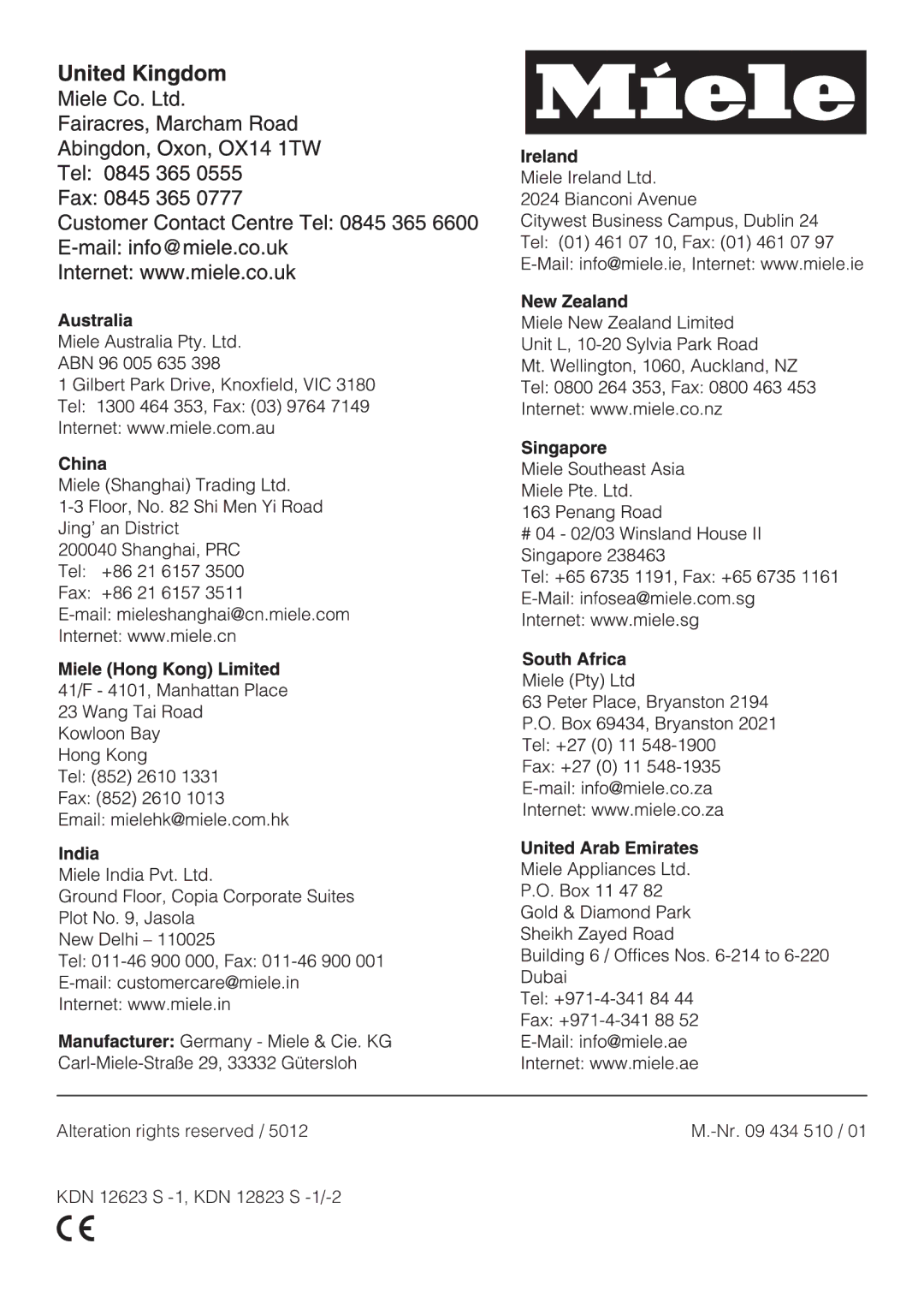 Miele KDN 12623 S-1/-2 installation instructions 