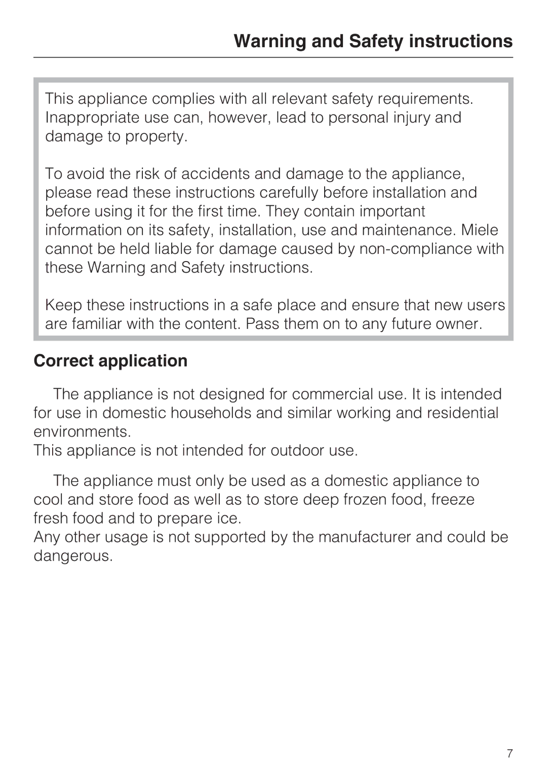 Miele KDN 12623 S-1/-2 installation instructions Correct application 