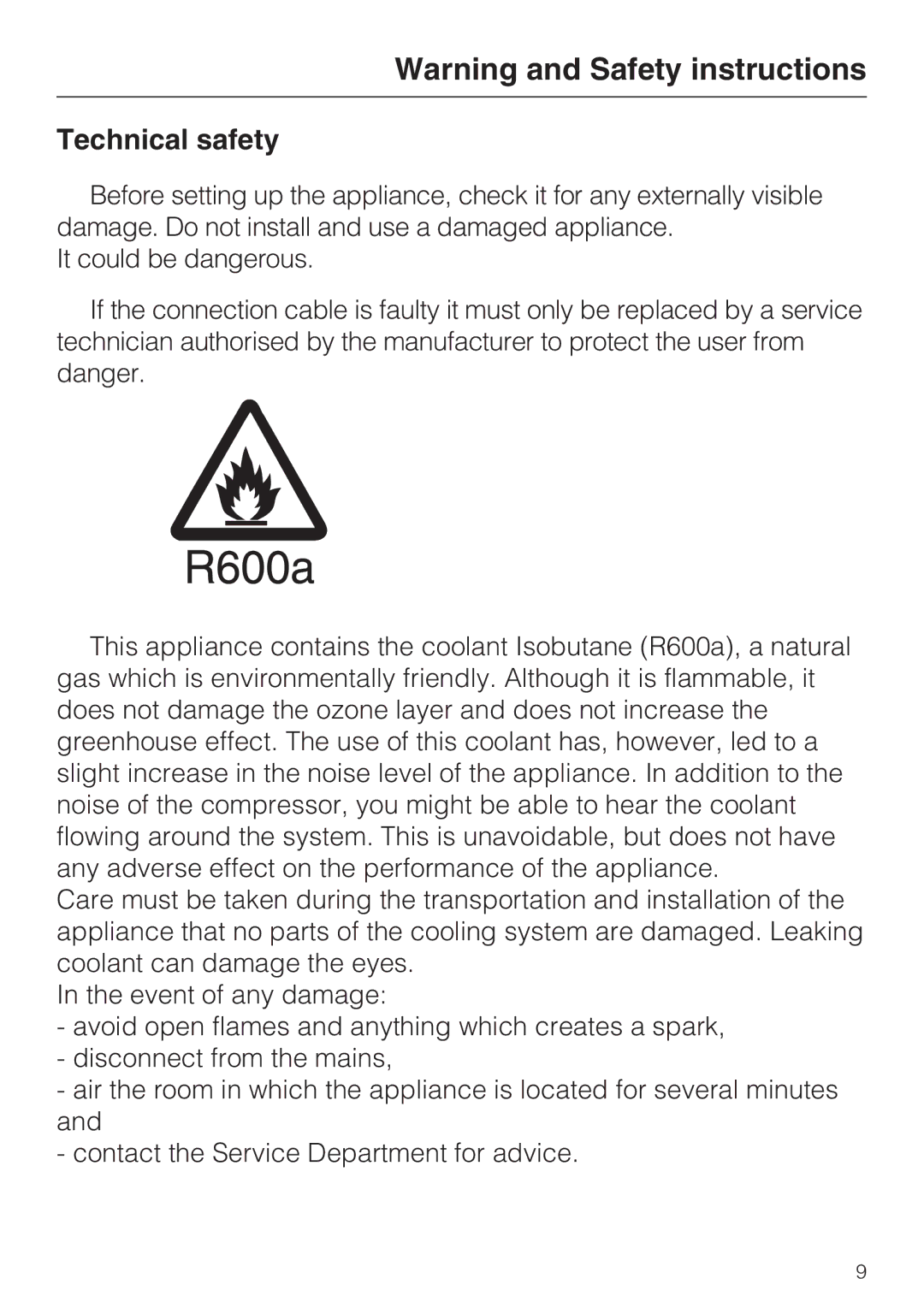 Miele KDN 12623 S-1/-2 installation instructions Technical safety 