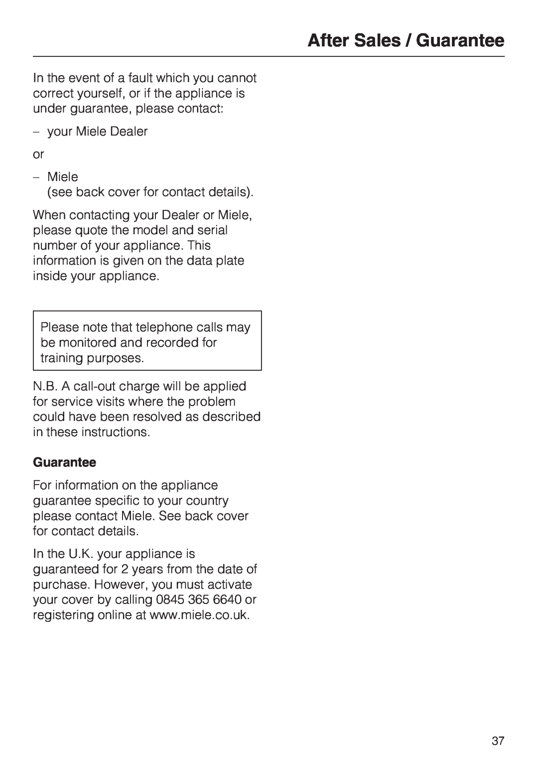 Miele KDN 12623 S-1/-2 installation instructions After Sales / Guarantee 