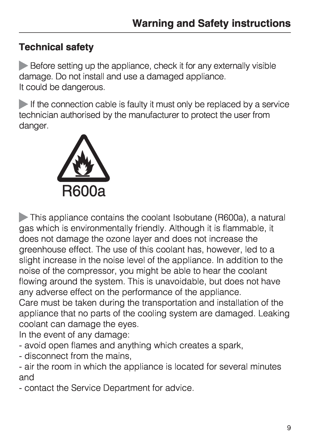 Miele KDN 12623 S-1/-2 installation instructions Technical safety, Warning and Safety instructions 