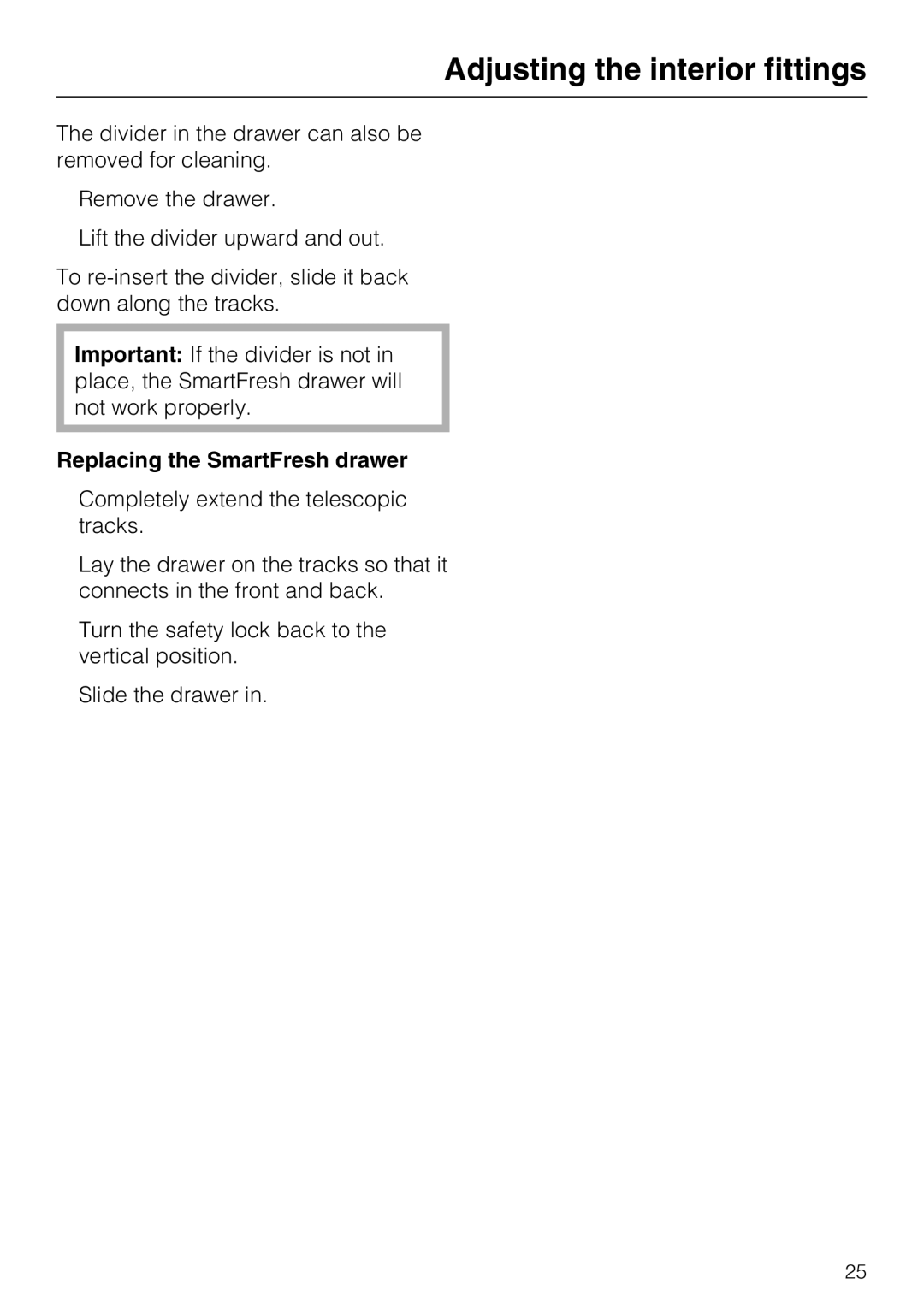 Miele KF 1801 SF, KF 1911 SF, KF 1811 SF, KF 1901 SF installation instructions Replacing the SmartFresh drawer 