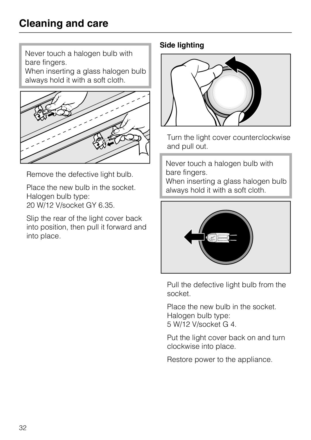 Miele KF 1911 SF, KF 1801 SF, KF 1811 SF, KF 1901 SF installation instructions Side lighting 