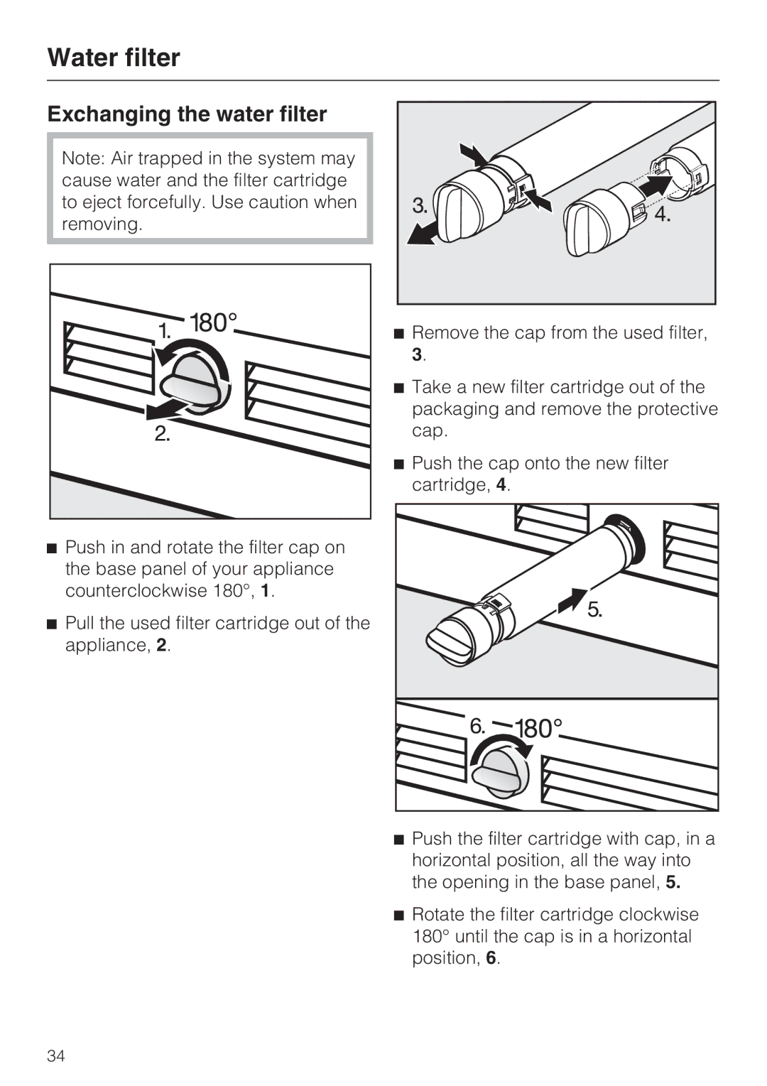 Miele KF 1811 SF, KF 1911 SF, KF 1801 SF, KF 1901 SF installation instructions Exchanging the water filter 