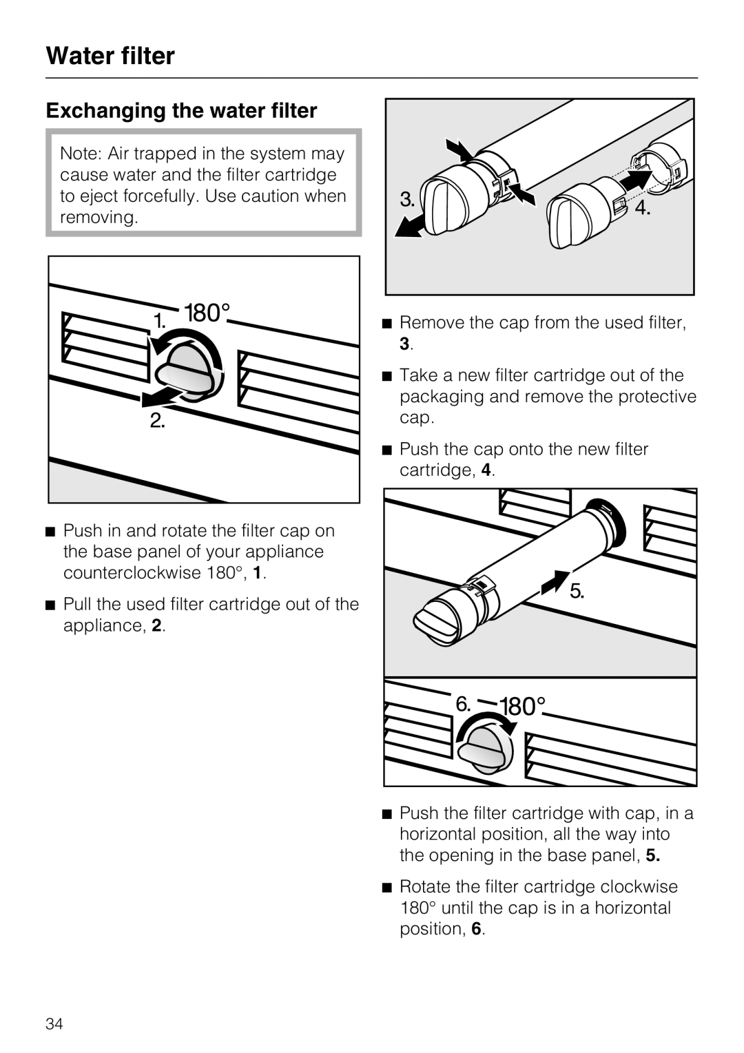 Miele KF 1811 SF, KF 1911 SF, KF 1801 SF, KF 1901 SF installation instructions Exchanging the water filter, Water filter 