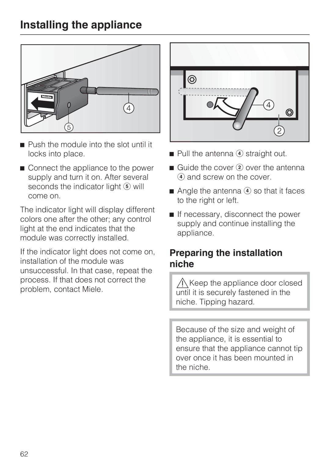 Miele KF 1901 Vi, KF 1911 Vi, KF 1801 Vi, KF 1811 Vi installation instructions Preparing the installation niche 