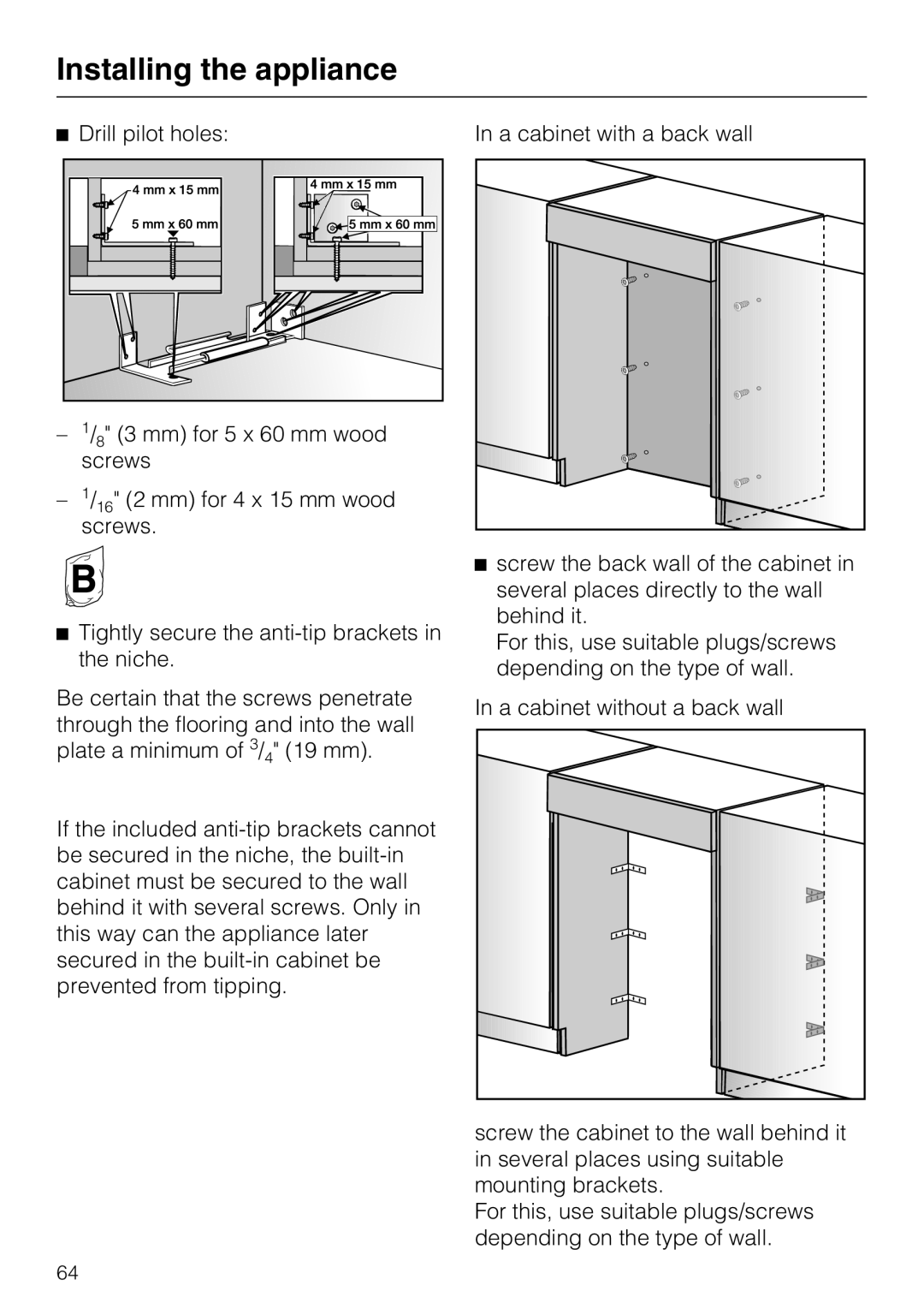 Miele KF 1911 Vi, KF 1801 Vi, KF 1901 Vi, KF 1811 Vi installation instructions Installing the appliance 