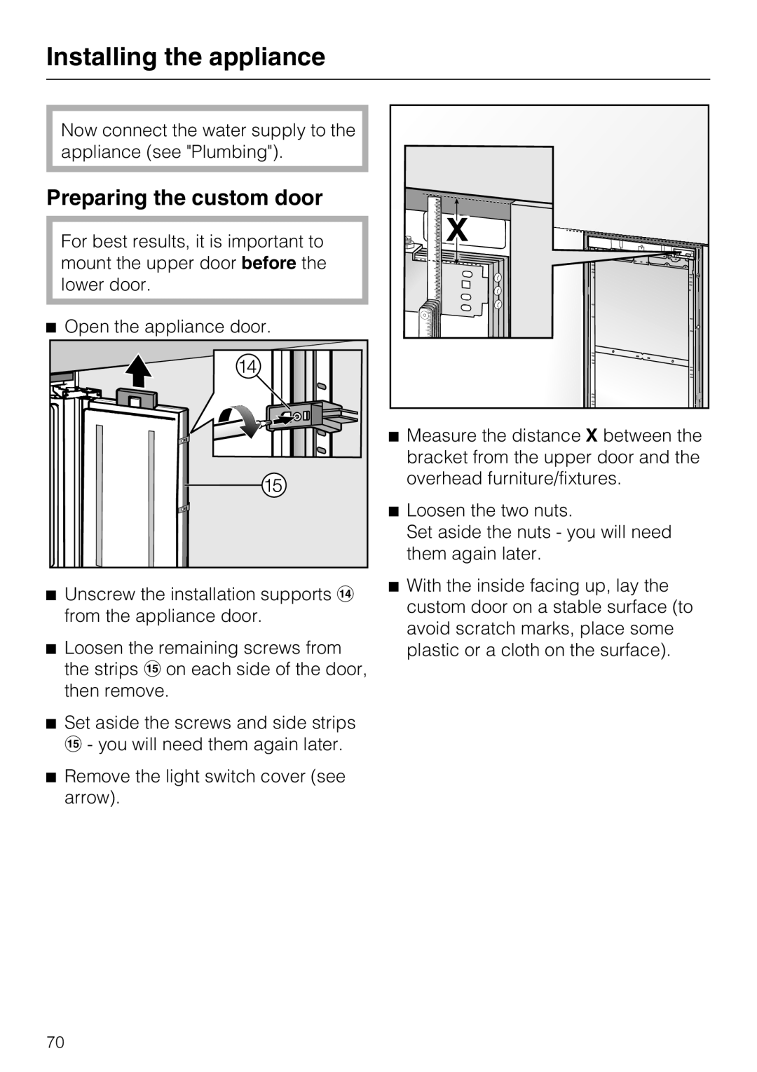 Miele KF 1901 Vi, KF 1911 Vi, KF 1801 Vi, KF 1811 Vi installation instructions Preparing the custom door 