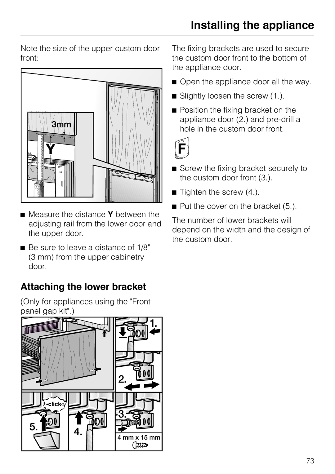 Miele KF 1801 Vi, KF 1911 Vi, KF 1901 Vi, KF 1811 Vi installation instructions Attaching the lower bracket 