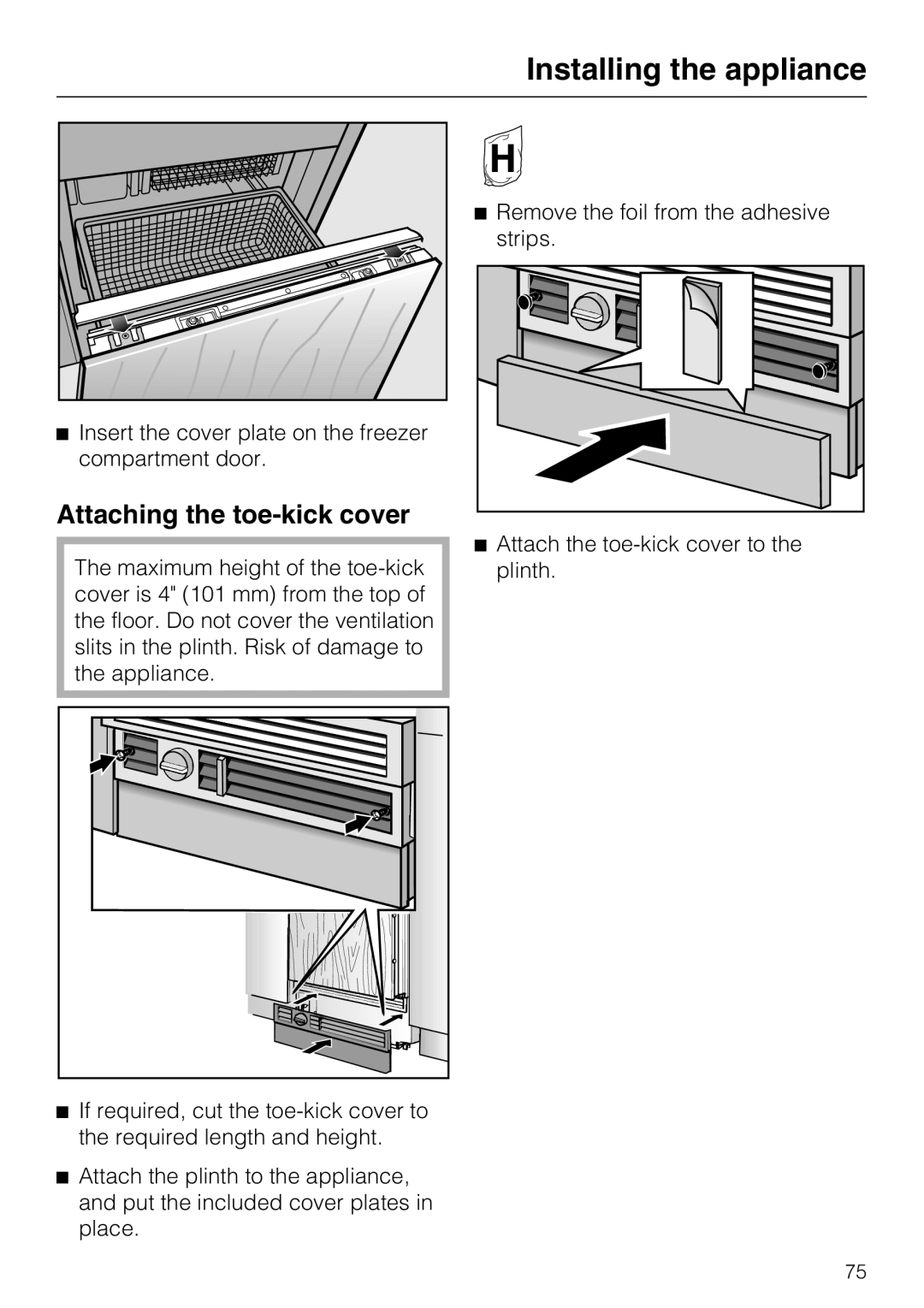 Miele KF 1811 Vi, KF 1911 Vi, KF 1801 Vi, KF 1901 Vi installation instructions Attaching the toe-kick cover 