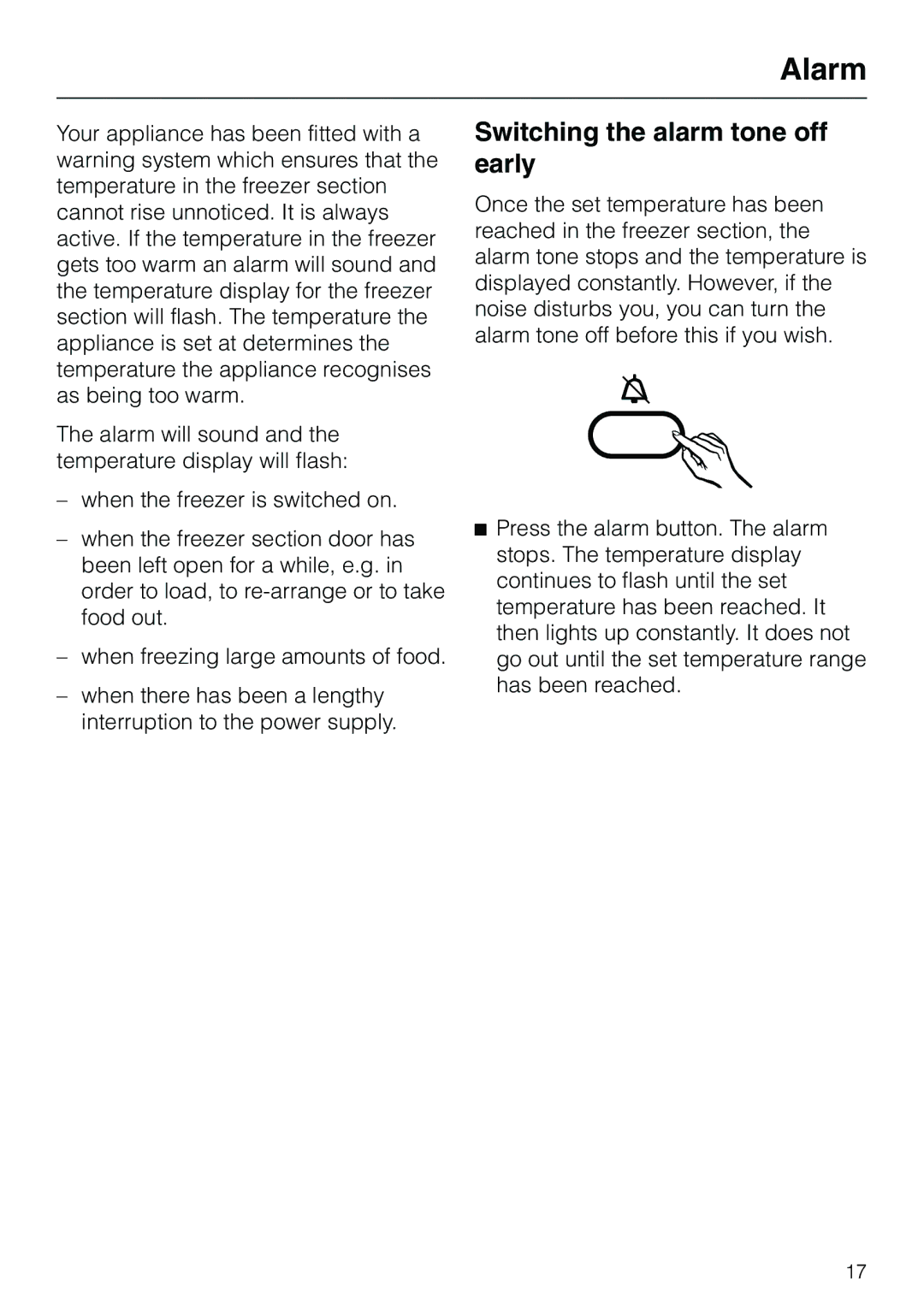 Miele KF 7540 SN installation instructions Alarm, Switching the alarm tone off early 