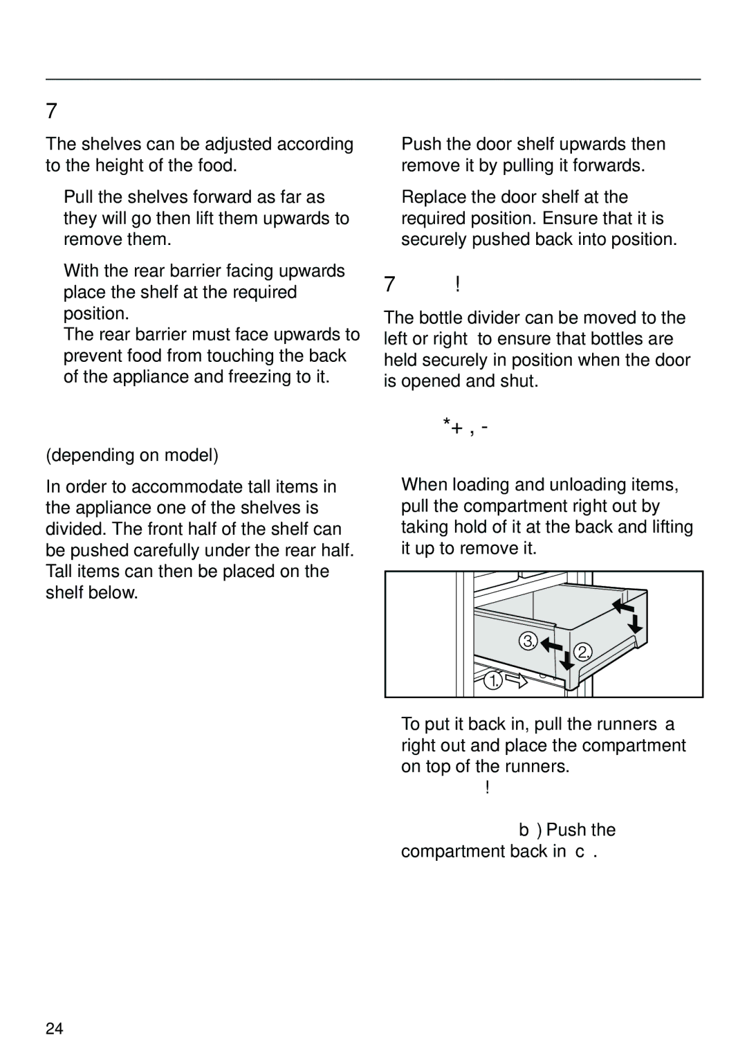 Miele KF 7540 SN installation instructions Adjusting the interior fittings 