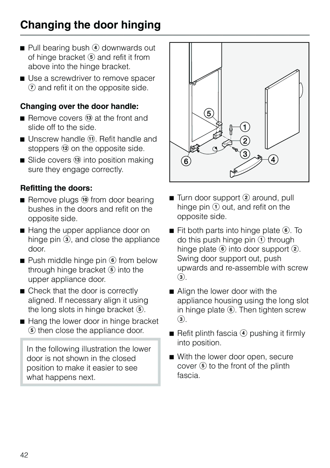 Miele KF 7540 SN installation instructions Changing over the door handle, Refitting the doors 