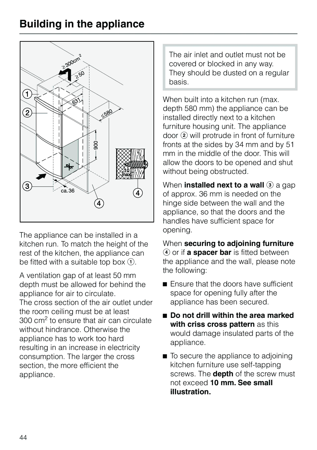 Miele KF 7540 SN installation instructions Building in the appliance 