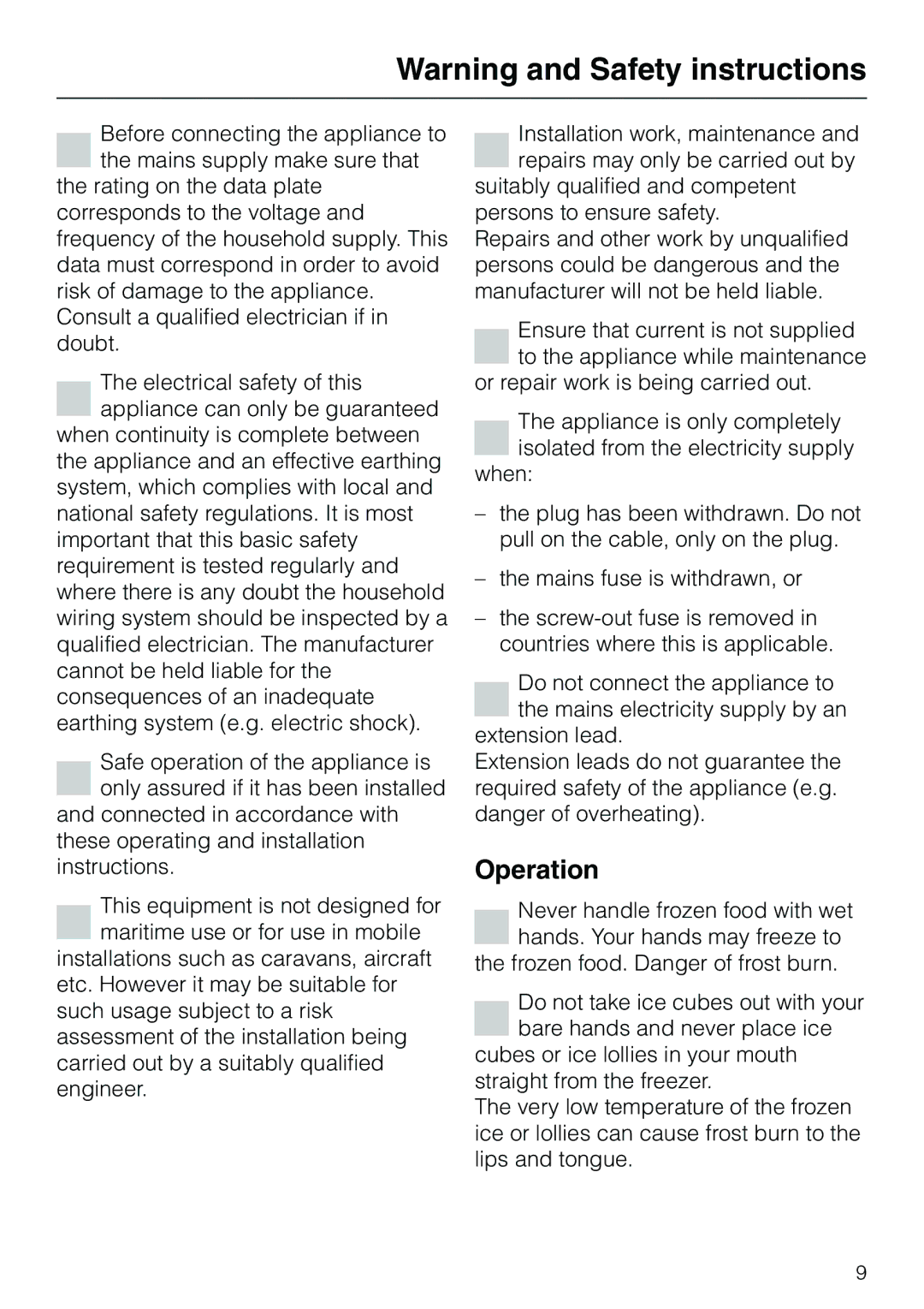 Miele KF 7540 SN installation instructions Operation 